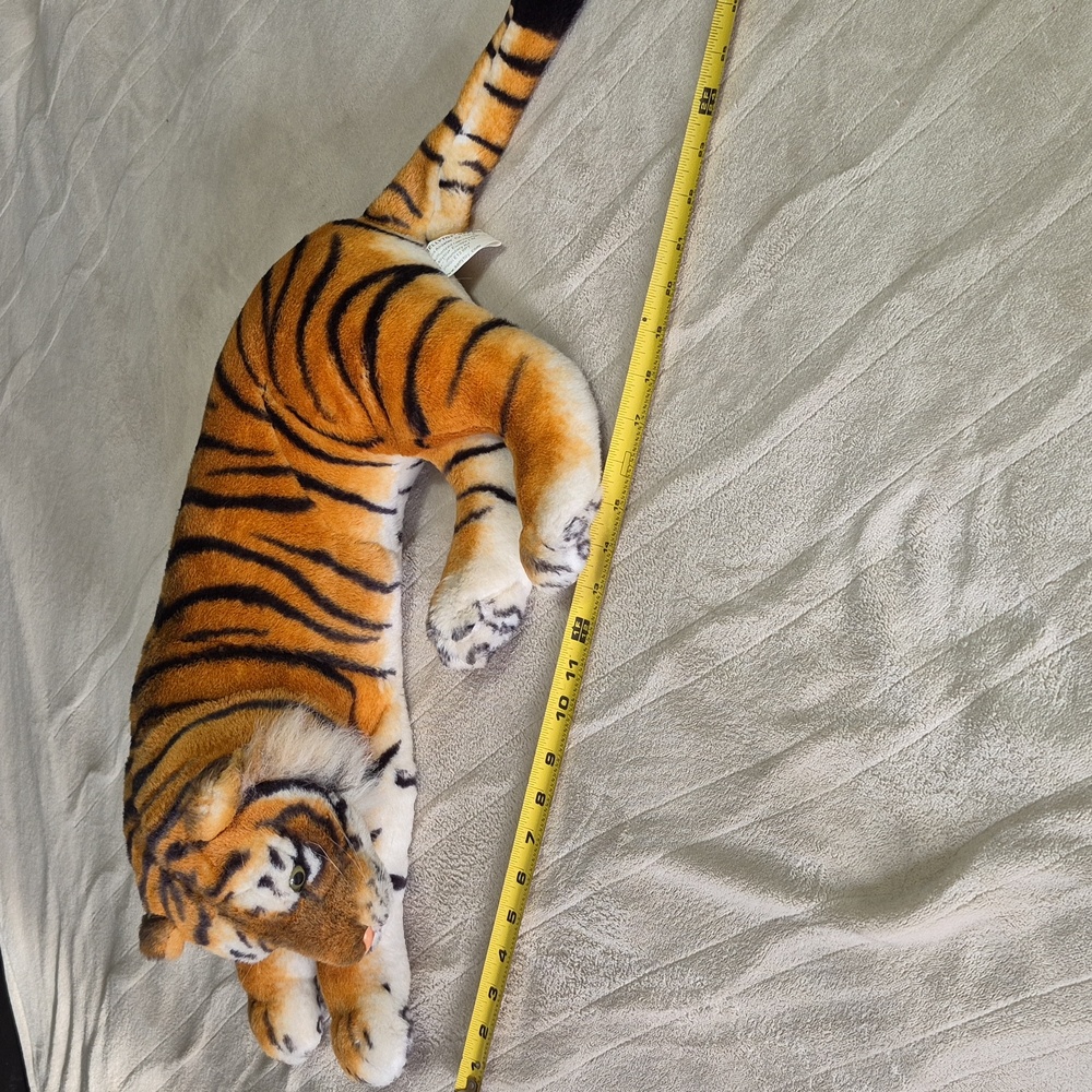 Vintage KellyToy TIGER Large 20" Plush Stuffed Animal Green RING Eye Realistic - Picture 5 of 12